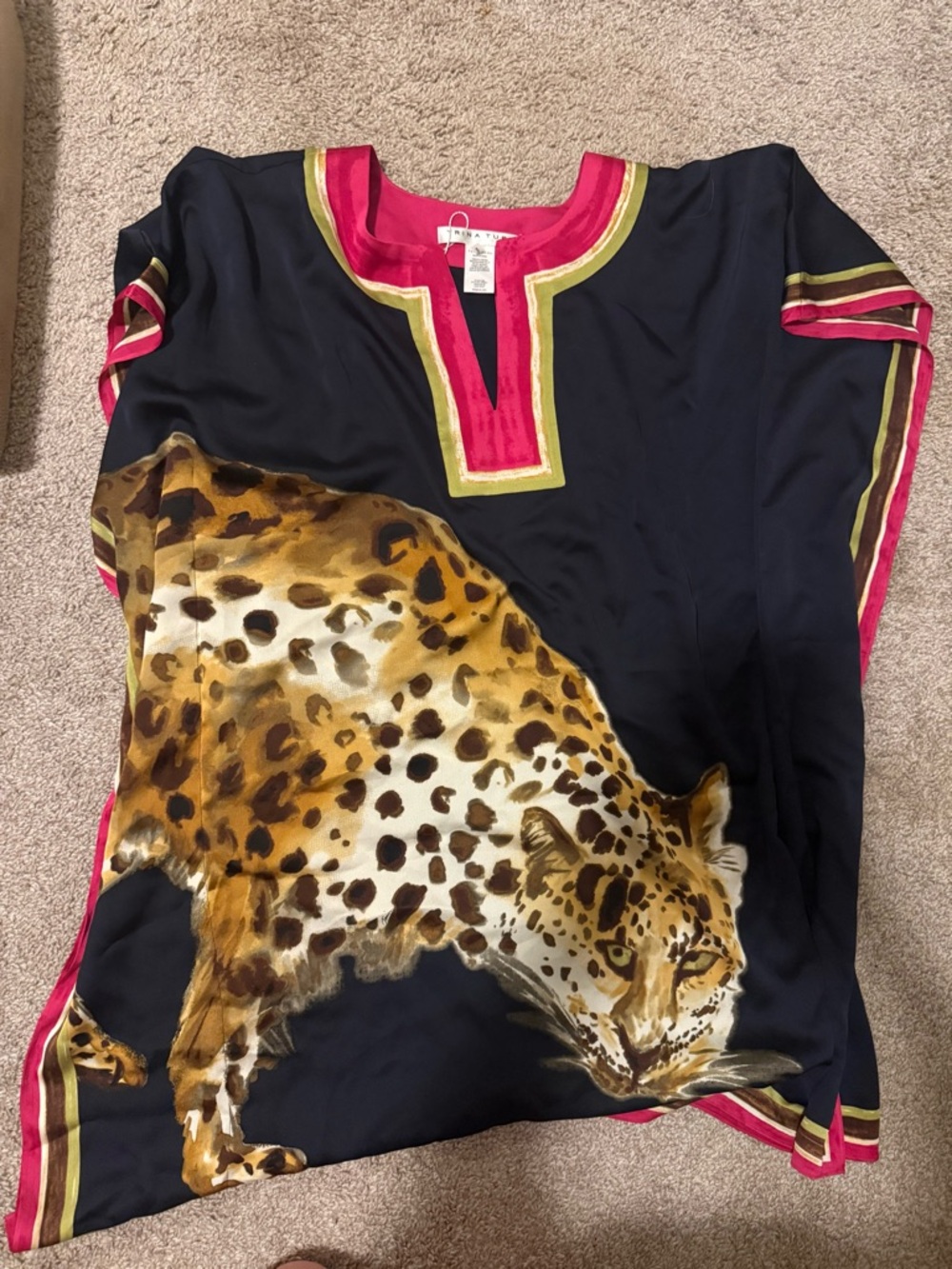 Trina Turk Navy Theodora Leopard Graphic Silk Tunic - Picture 2 of 6